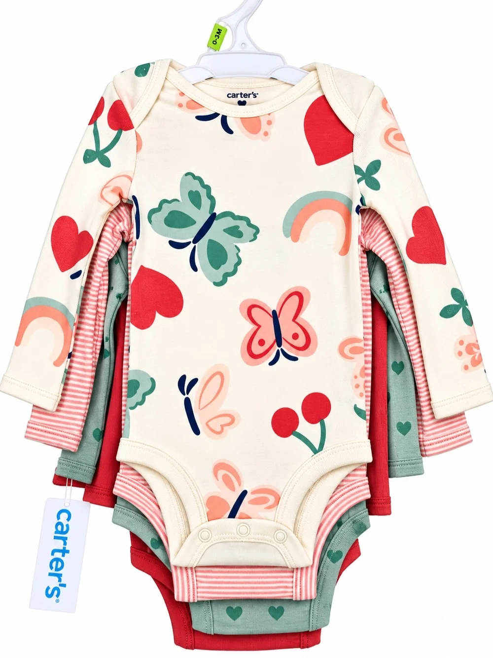 Carter's Long-Sleeve Red Heart Baby One-Piece Bodysuits 3-Pack